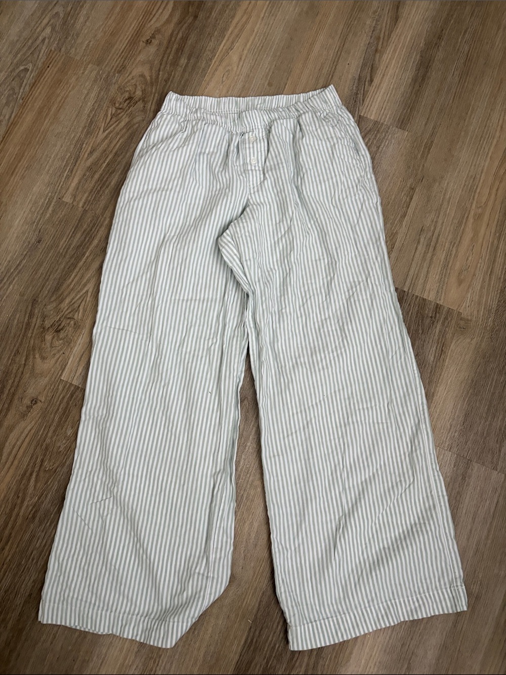 Hollister White and Light Green Striped Pajama Pants